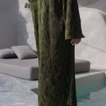 Aster Jacquard Lace Knitted Long Cardigan Olive Genevieve Sweeney
