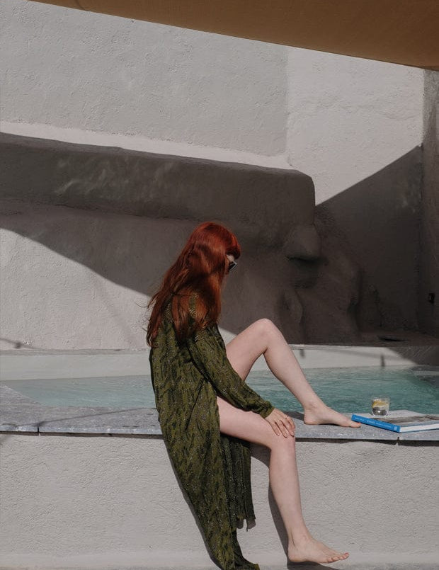 Aster Jacquard Lace Knitted Long Cardigan Olive Genevieve Sweeney