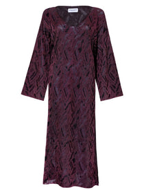 Aster Jacquard Knitted Kaftan Dress Burgundy Genevieve Sweeney