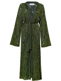 Aster Jacquard Lace Knitted Long Cardigan Olive Genevieve Sweeney