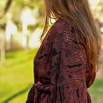 Aster Jacquard Lace Knitted Long Cardigan Burgundy Genevieve Sweeney