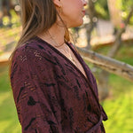 Aster Jacquard Lace Knitted Long Cardigan Burgundy Genevieve Sweeney