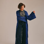 Aster Jacquard Lace Knitted Long Cardigan Blue Genevieve Sweeney