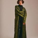 Aster Jacquard Lace Knitted Long Cardigan Olive Genevieve Sweeney