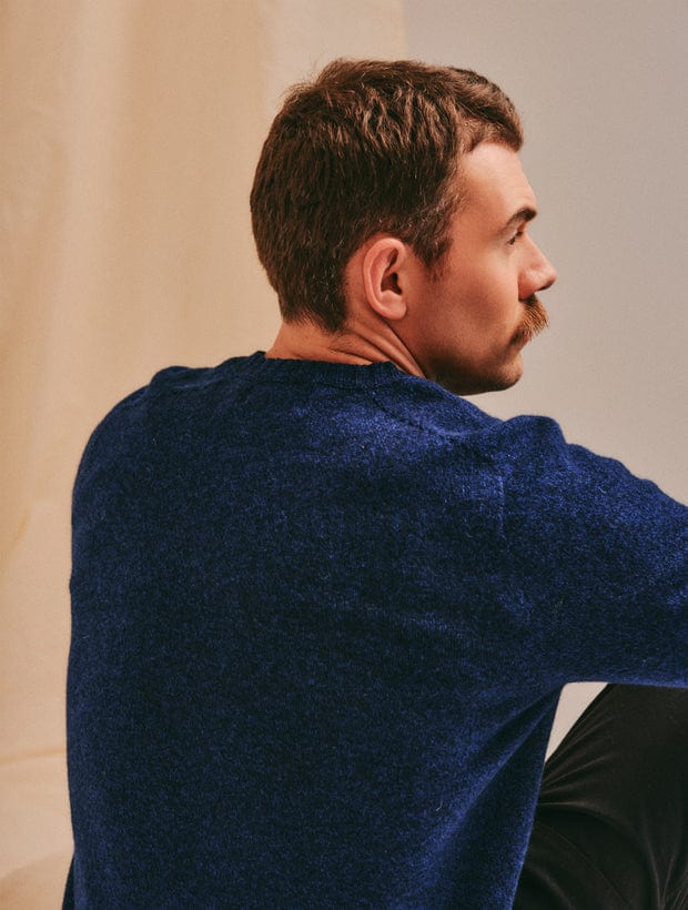 Ellon V neck Lambswool Sweater Navy Marl Genevieve Sweeney