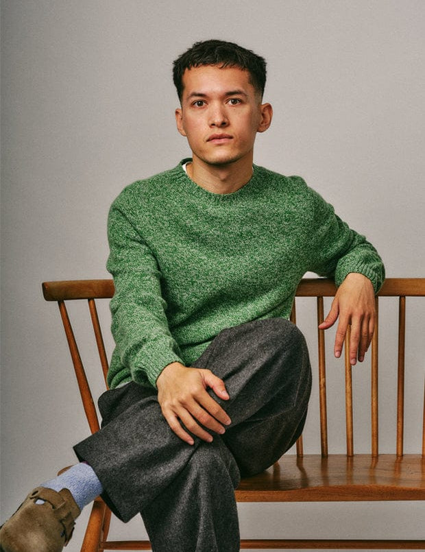 Ellon Lambswool Sweater Green Marl Genevieve Sweeney