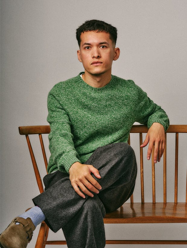 Ellon Lambswool Sweater Green Marl Genevieve Sweeney