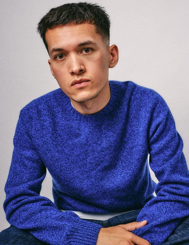 Ellon Lambswool Sweater Deep Blue Marl Genevieve Sweeney