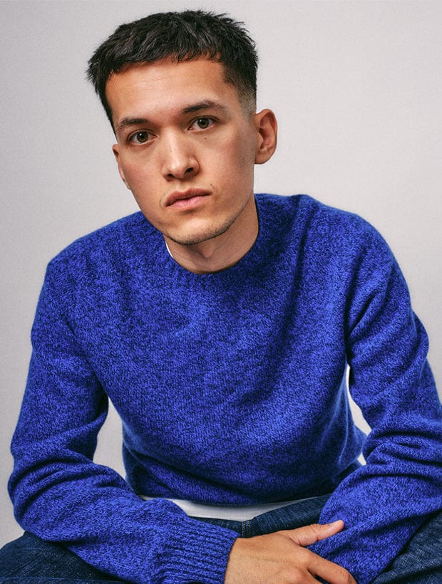 Ellon Lambswool Sweater Deep Blue Marl Genevieve Sweeney