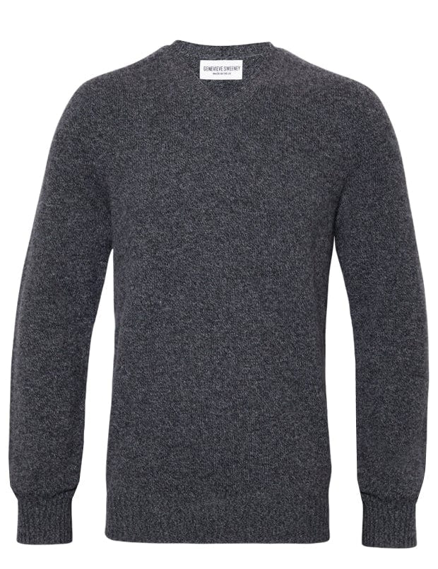 Ellon V neck Lambswool Sweater Charcoal Marl Genevieve Sweeney