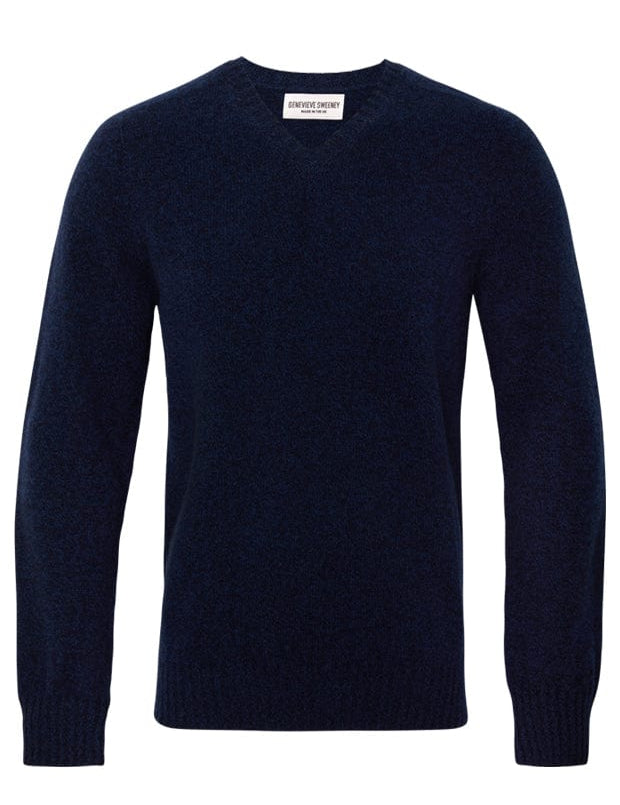Ellon V neck Lambswool Sweater Navy Marl Genevieve Sweeney