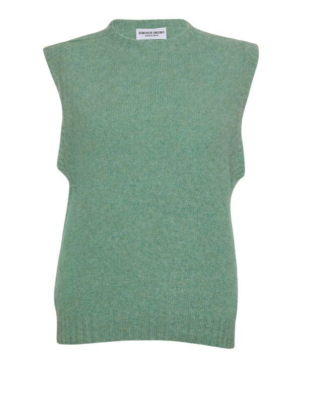 Laide Brushed Wool Knitted Vest Celadon Green Genevieve Sweeney
