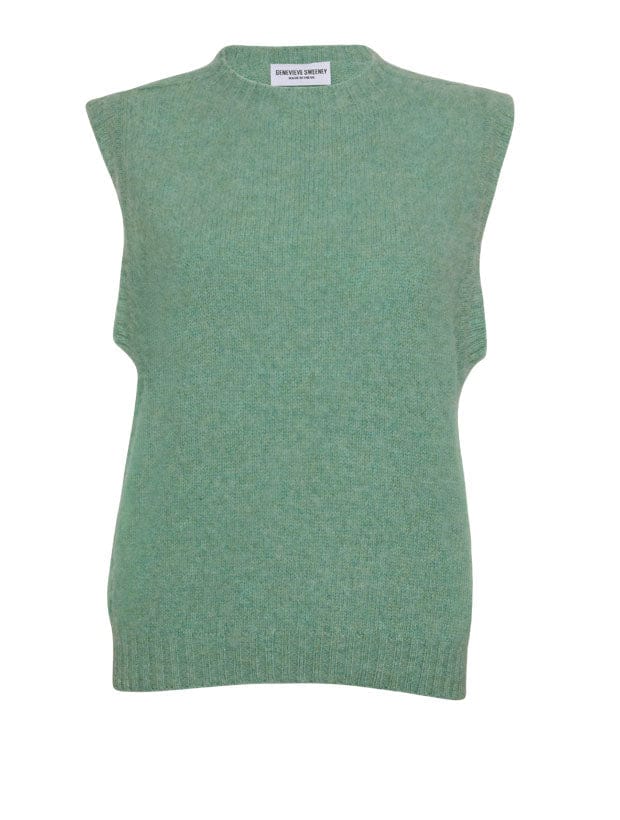 Laide Brushed Wool Knitted Vest Celadon Green Genevieve Sweeney