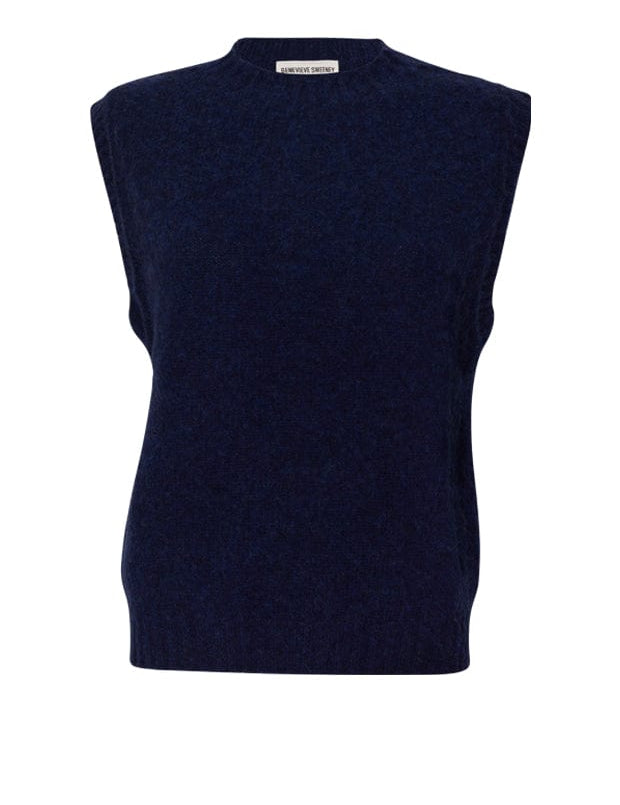 Laide Brushed Wool Knitted Vest Navy Genevieve Sweeney
