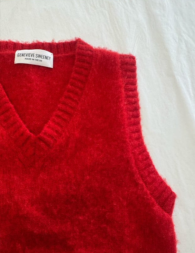 Laide V-neck Brushed Wool Knitted Vest Bright Red Genevieve Sweeney