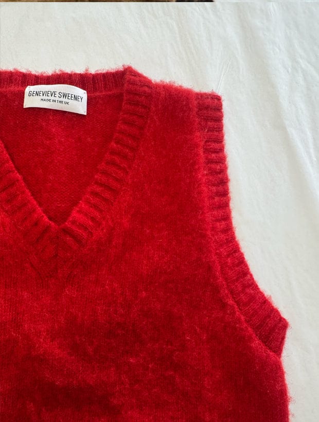 Laide V-neck Brushed Wool Knitted Vest Bright Red Genevieve Sweeney