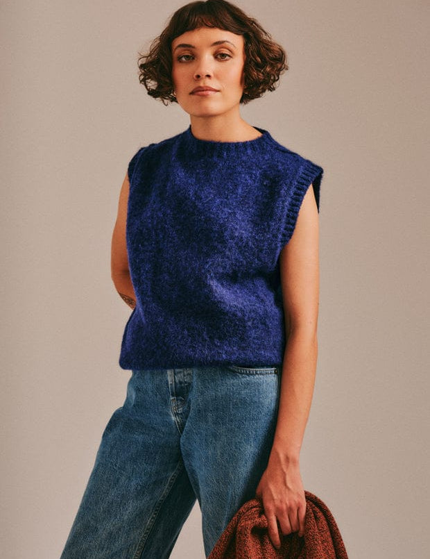 Laide Brushed Wool Knitted Vest Navy Genevieve Sweeney