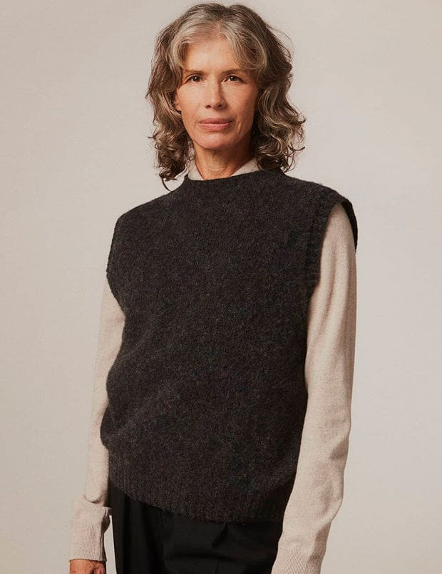 Laide Brushed Wool Knitted Vest Charcoal Genevieve Sweeney