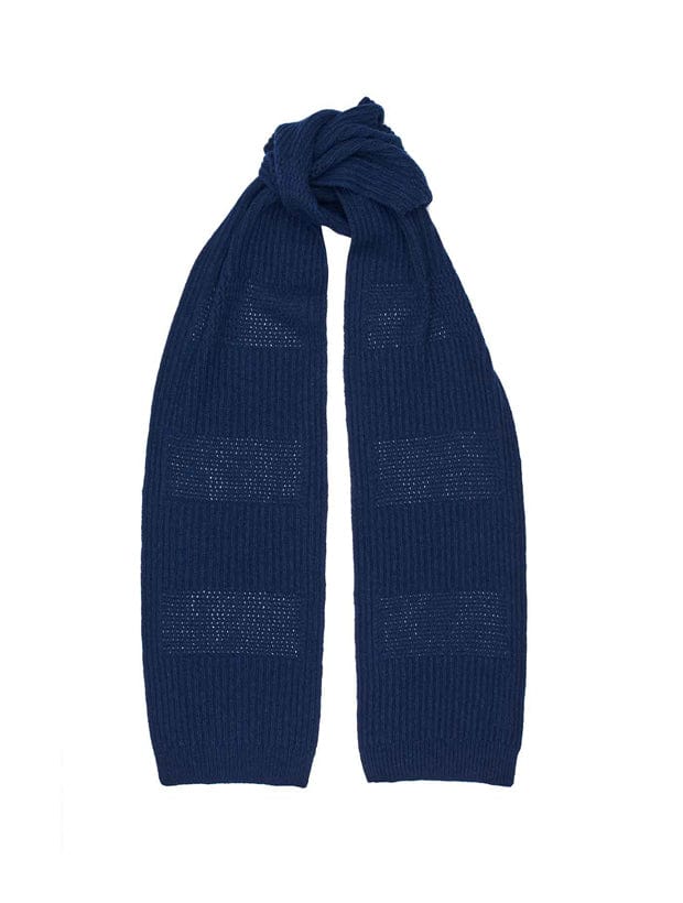 Textured Stitch Wool Viscose Scarf Navy Genevieve Sweeney