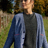 Lea Cardigan Textured Lambswool Blue Genevieve Sweeney