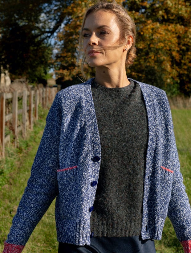 Lea Cardigan Textured Lambswool Blue Genevieve Sweeney