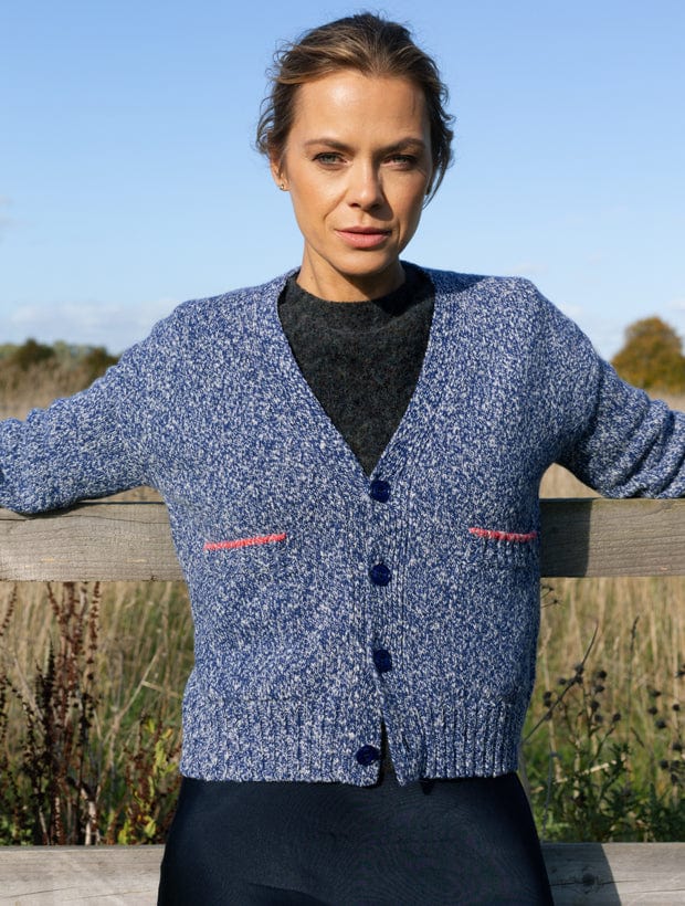 Lea Cardigan Textured Lambswool Blue Genevieve Sweeney