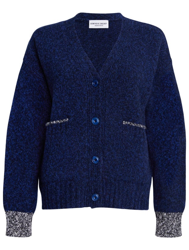 Lea Cardigan Textured Lambswool Navy Genevieve Sweeney