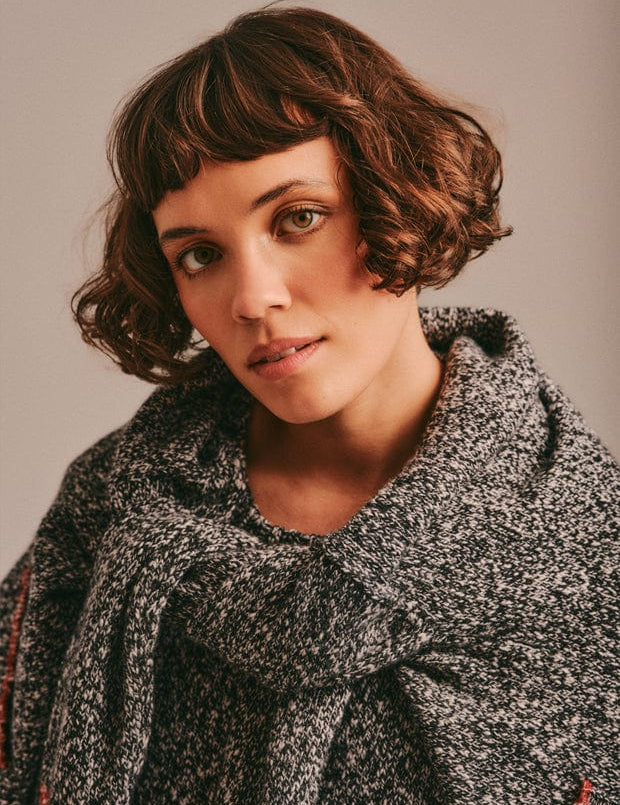 Lea Cardigan Textured Lambswool Charcoal Genevieve Sweeney