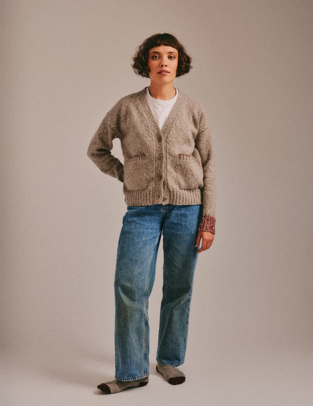 Lea Cardigan Textured Lambswool Beige Genevieve Sweeney