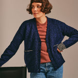 Lea Cardigan Textured Lambswool Navy Genevieve Sweeney