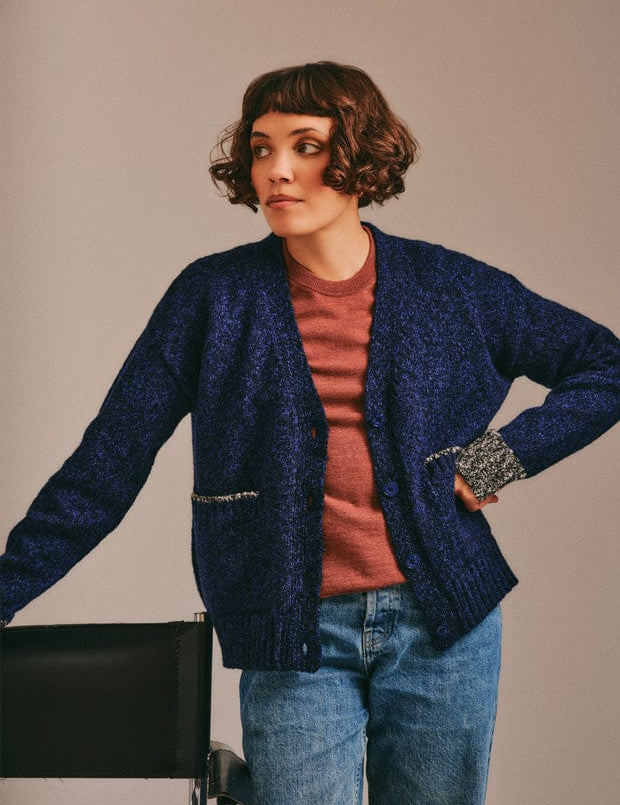 Lea Cardigan Textured Lambswool Navy Genevieve Sweeney