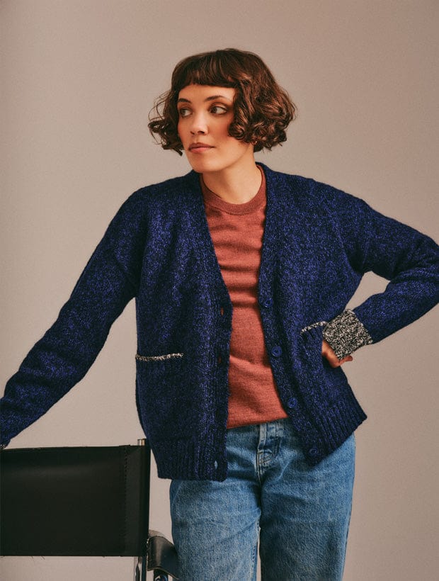 Lea Cardigan Textured Lambswool Navy Genevieve Sweeney