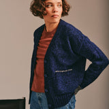 Lea Cardigan Textured Lambswool Navy Genevieve Sweeney