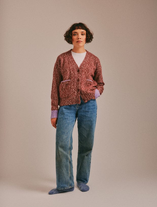 Lea Cardigan Textured Lambswool Red Genevieve Sweeney