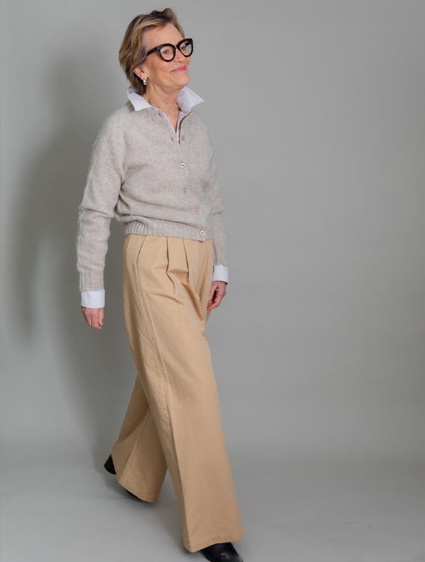 Lenzie Brushed Wool Cardigan Putty Melange - Preorder Genevieve Sweeney