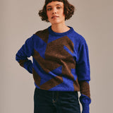 Leyden Geometric Lambswool Sweater Blue Genevieve Sweeney