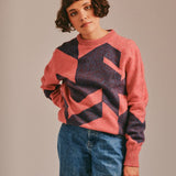 Leyden Geometric Lambswool Sweater Pink Genevieve Sweeney