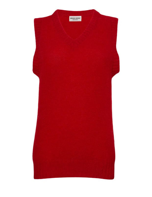 Laide V-neck Brushed Wool Knitted Vest Bright Red Genevieve Sweeney