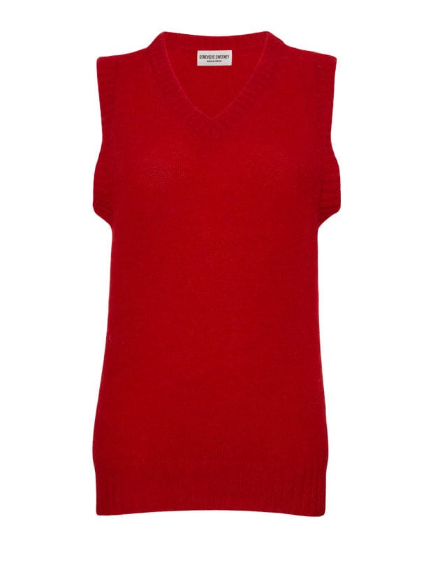 Laide V-neck Brushed Wool Knitted Vest Bright Red Genevieve Sweeney