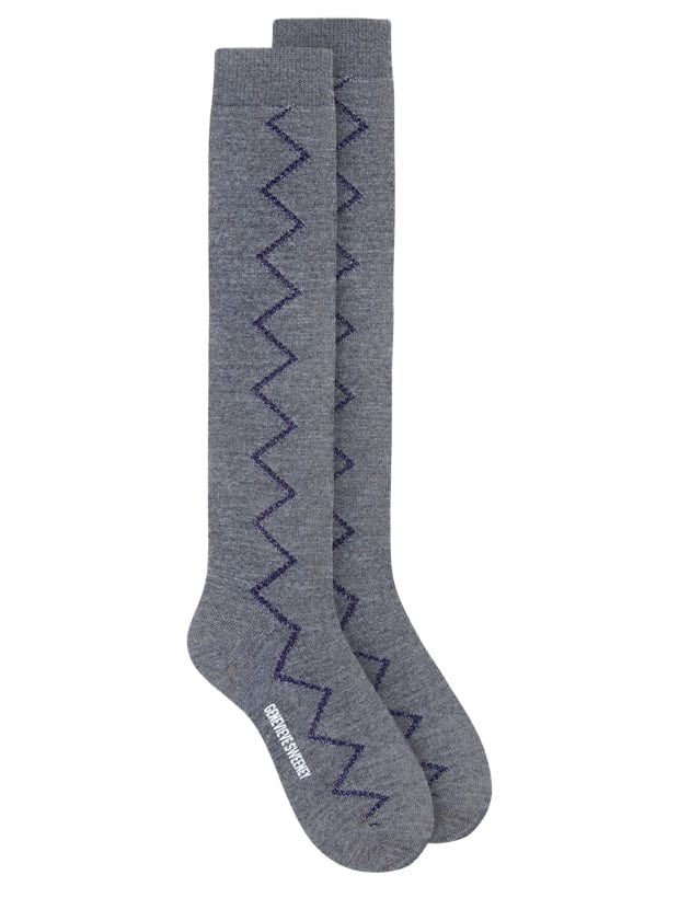 Sia Merino Knee High Grey Socks Navy Genevieve Sweeney