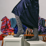 Sia Merino Knee High Grey Socks Navy Genevieve Sweeney