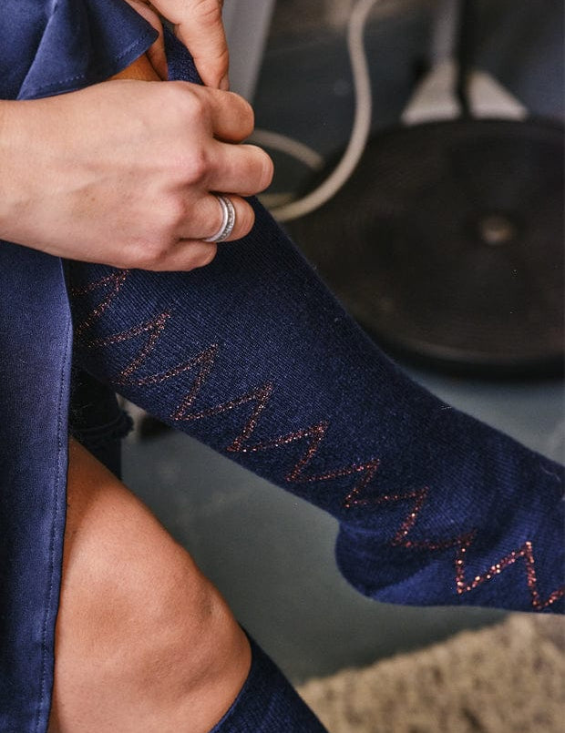 Sia Merino Knee High Socks Navy Genevieve Sweeney