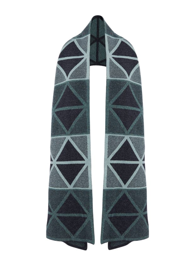Geometric Lambswool Blanket Scarf Green Genevieve Sweeney