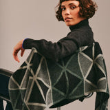 Geometric Lambswool Blanket Scarf Green Genevieve Sweeney