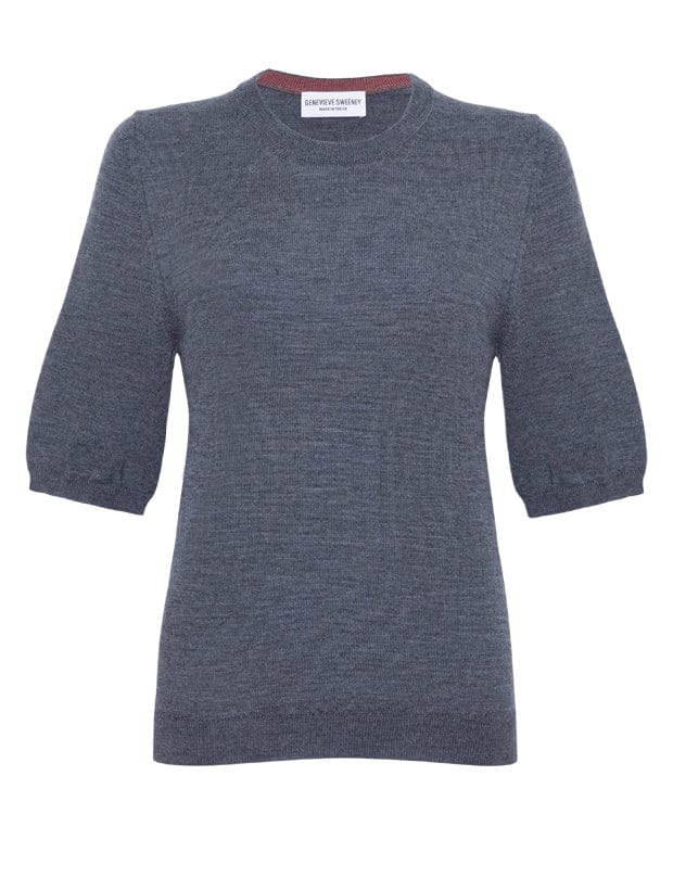 Quin Merino Wool Knitted T-shirt Grey Melange Genevieve Sweeney