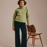 Rae Chunky Lambswool Roll Neck Sweater Lime Marl Genevieve Sweeney