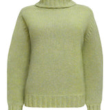 Rae Chunky Lambswool Roll Neck Sweater Lime Marl Genevieve Sweeney