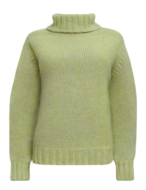 Rae Chunky Lambswool Roll Neck Sweater Lime Marl Genevieve Sweeney