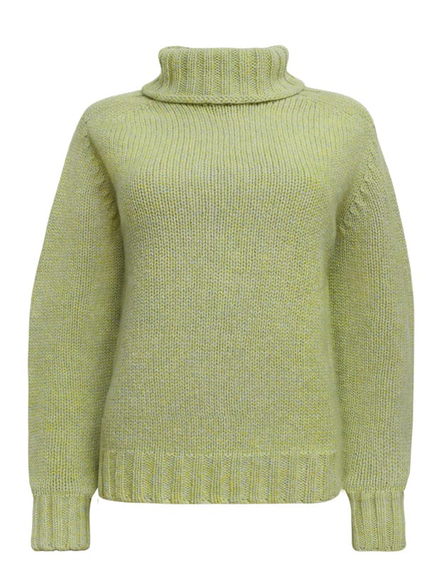 Rae Chunky Lambswool Roll Neck Sweater Lime Marl Genevieve Sweeney