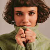 Rae Chunky Lambswool Roll Neck Sweater Lime Marl Genevieve Sweeney